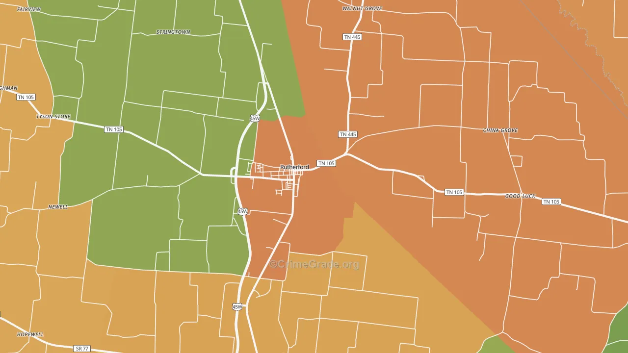 Rutherford, TN Map of Burglary Rates