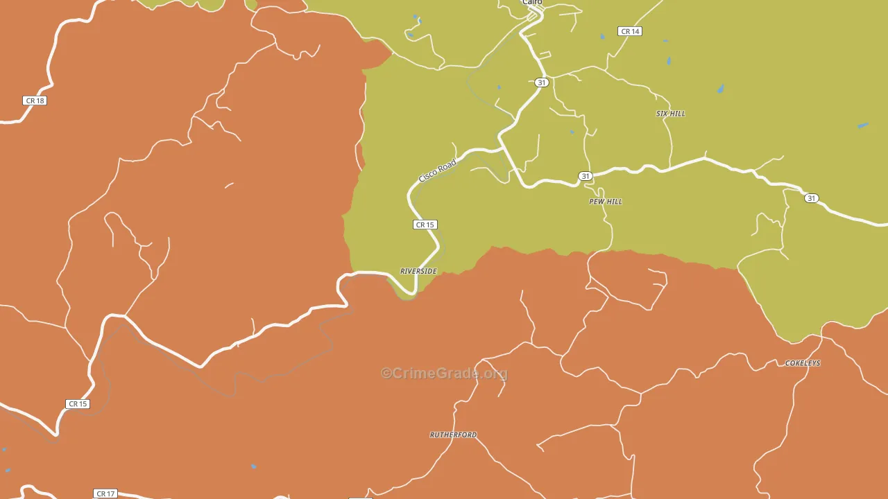 Rutherford, WV Map of Burglary Rates