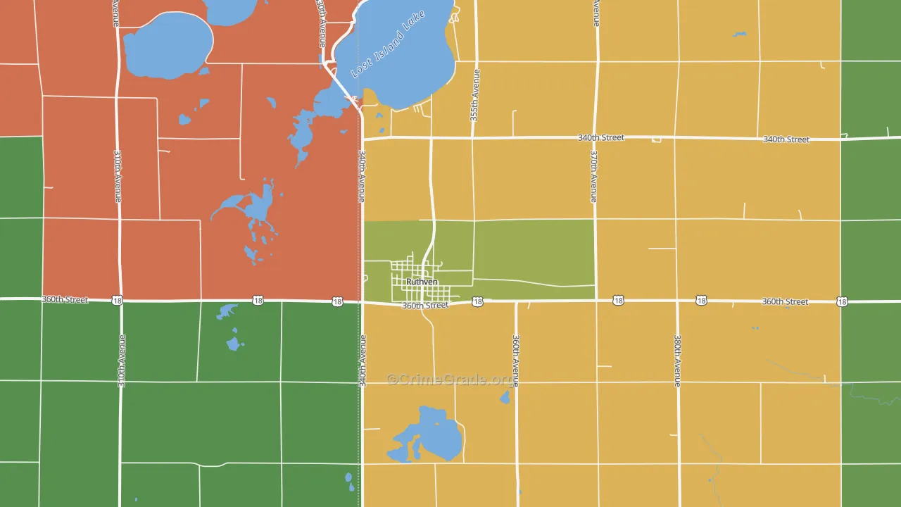 Ruthven, IA Map of Burglary Rates