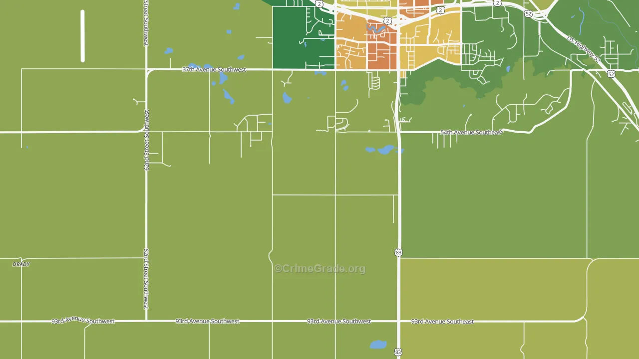 Ruthville, ND Map of Burglary Rates