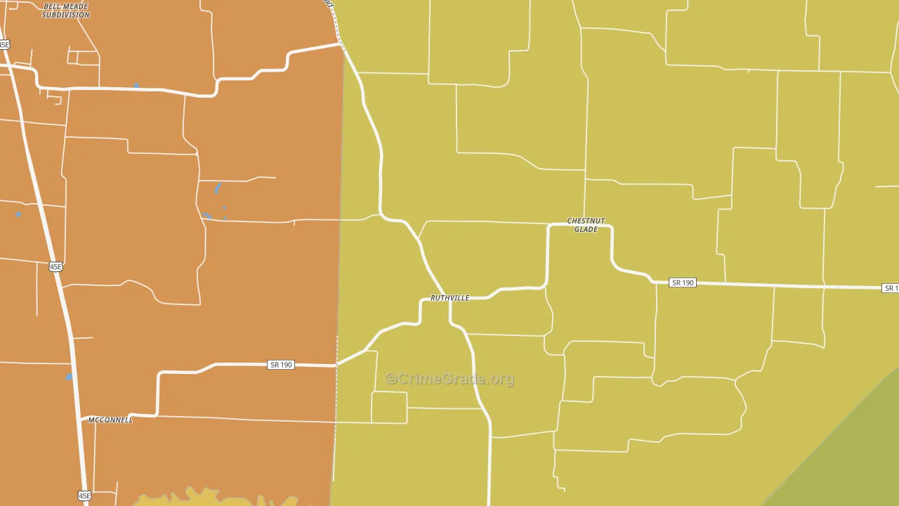 Ruthville, TN Map of Burglary Rates