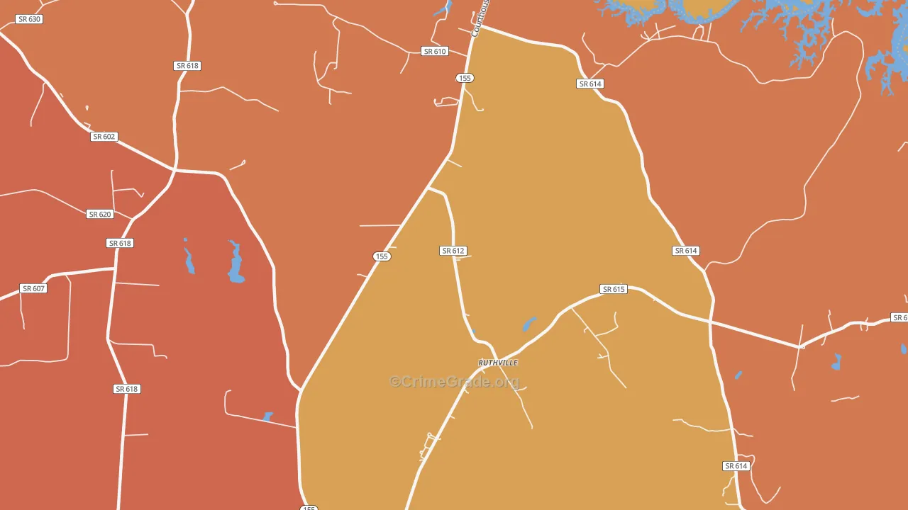 Ruthville, VA Map of Burglary Rates