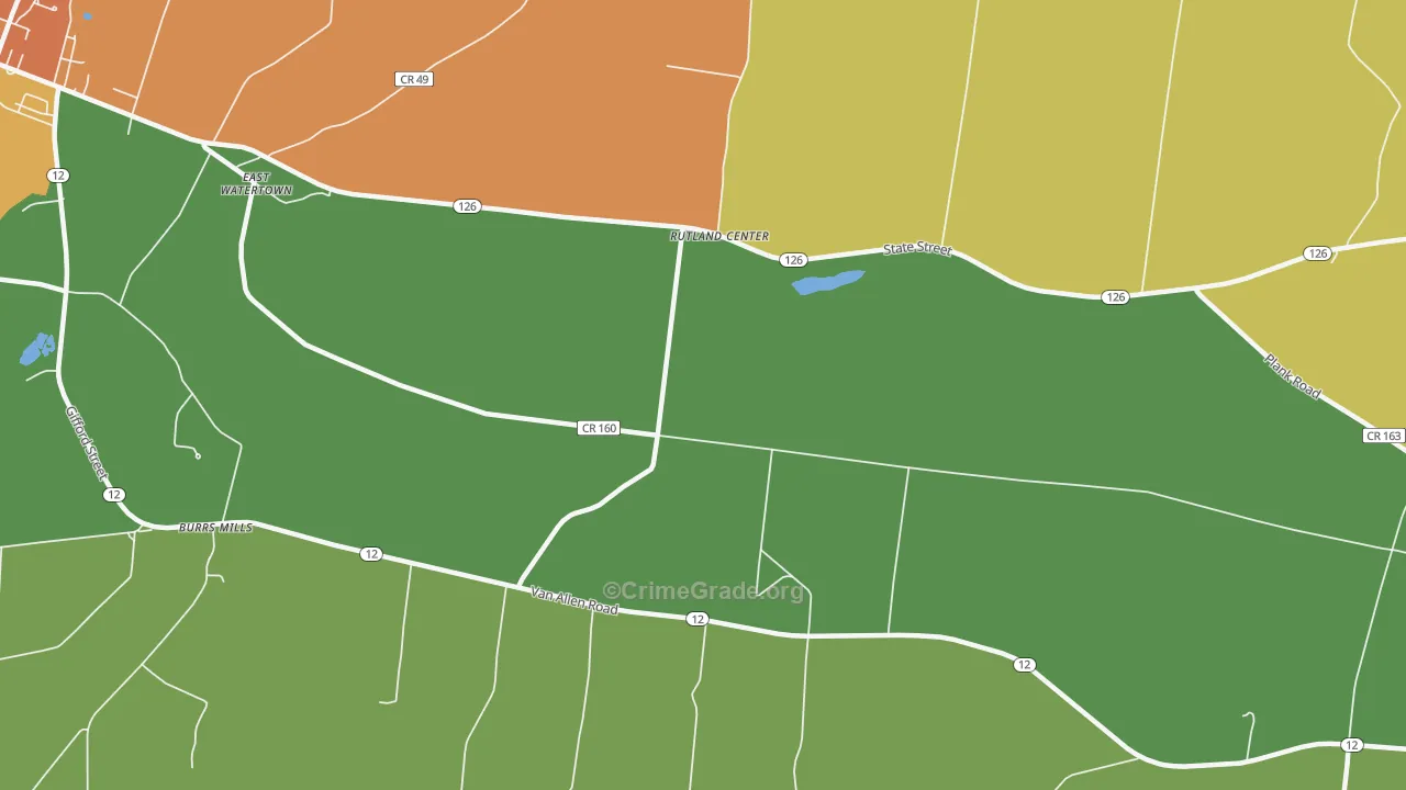 Rutland Center, NY Map of Burglary Rates