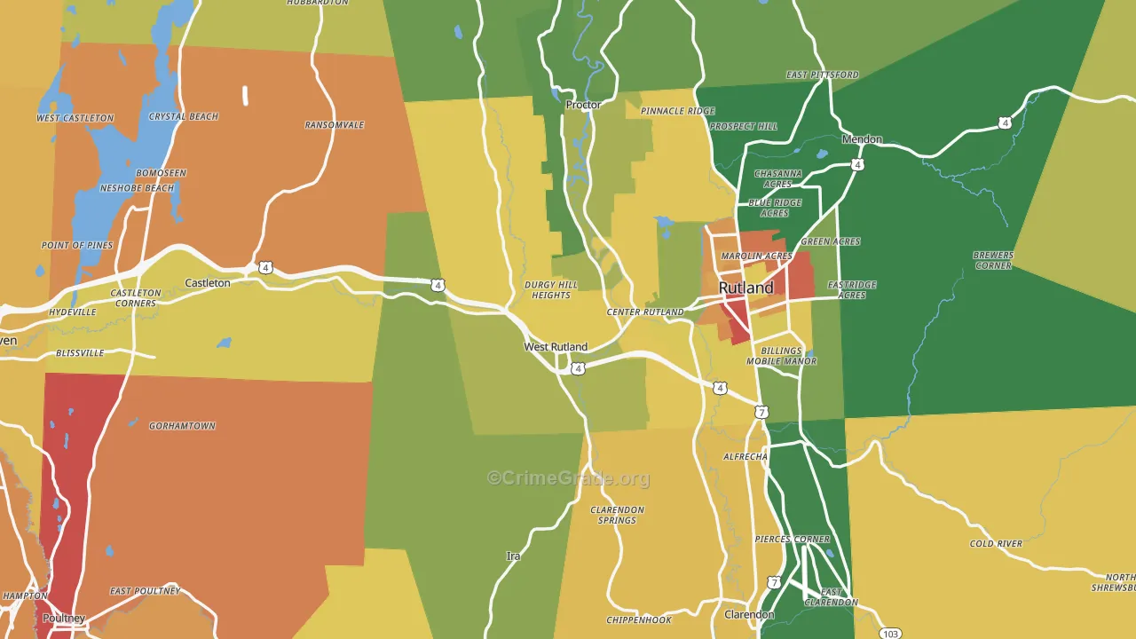 Rutland County, VT Map of Burglary Rates