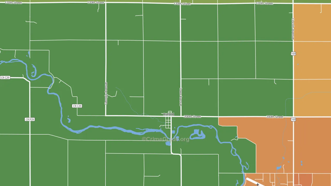 Rutland, IA Map of Burglary Rates
