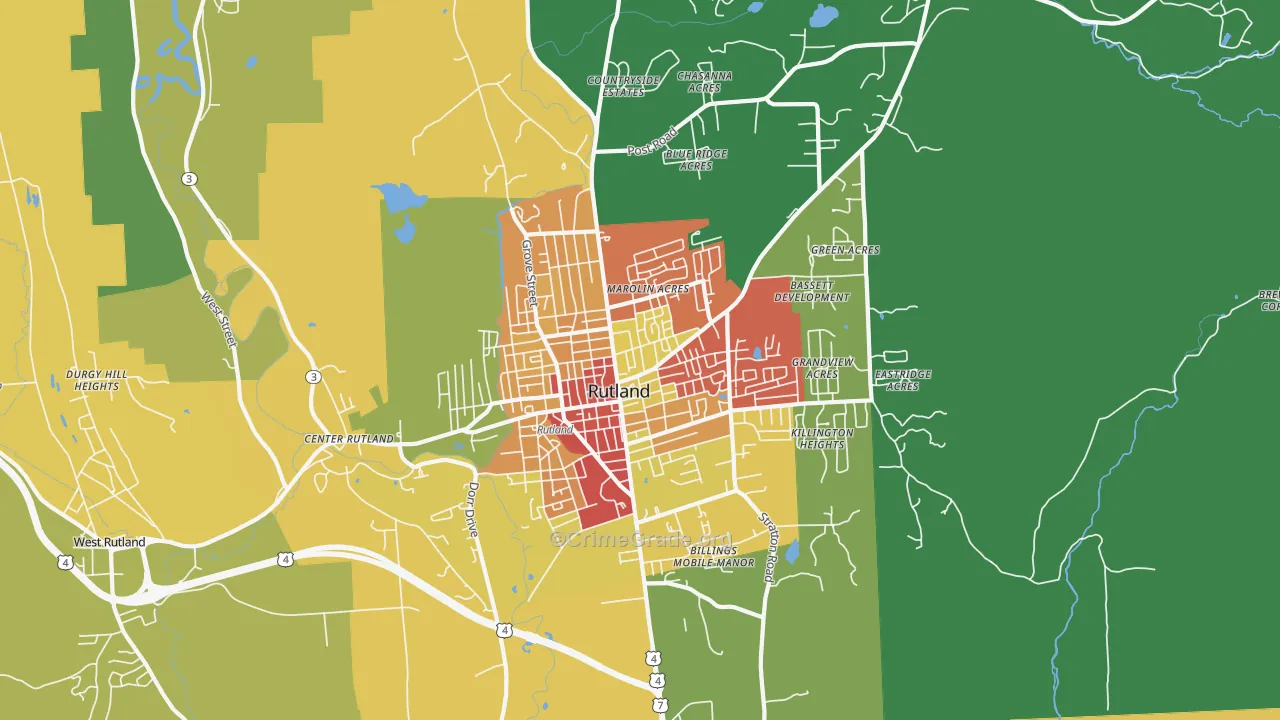 Rutland, VT Map of Burglary Rates