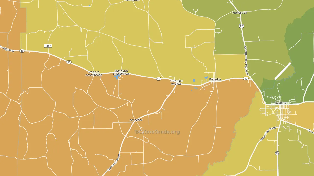 Rutledge, AL Map of Burglary Rates