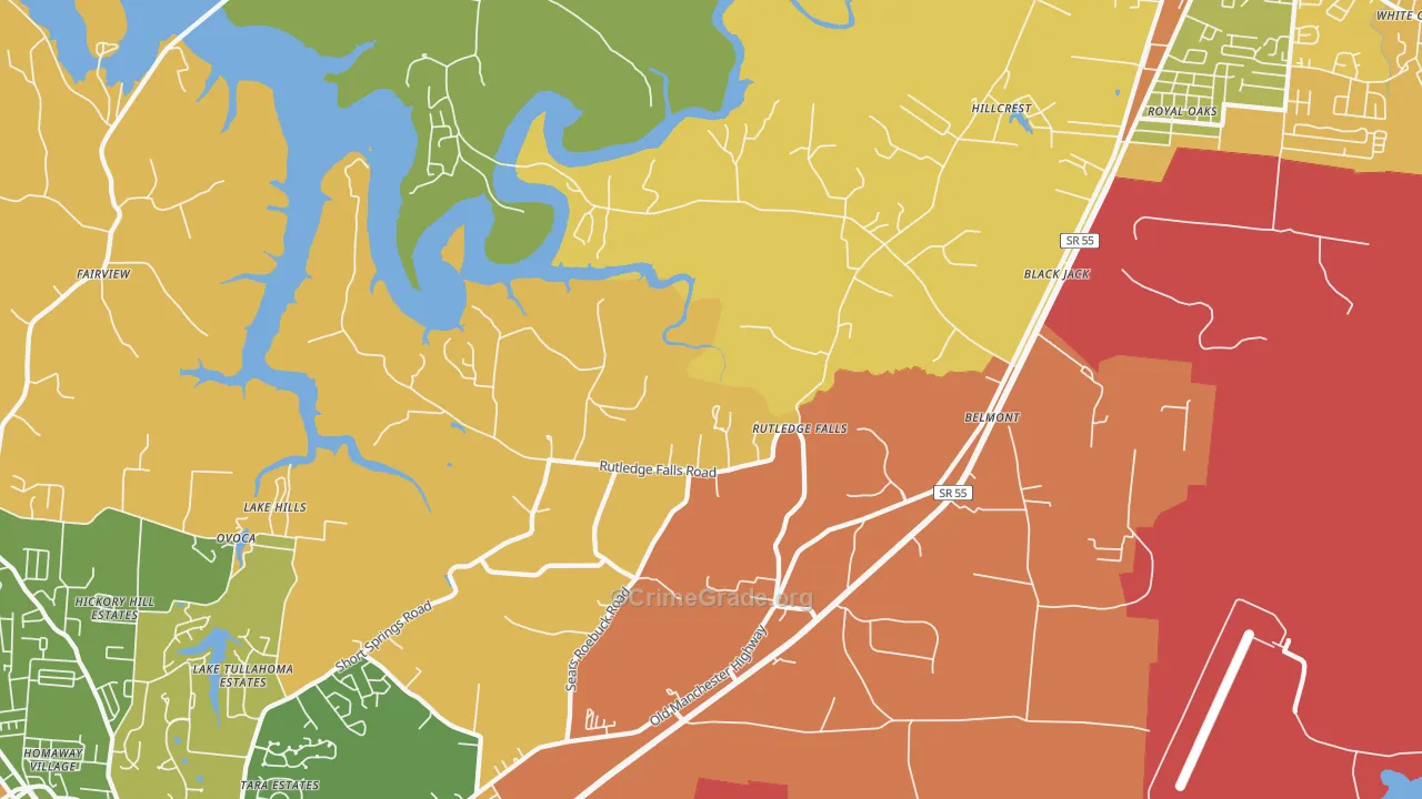 Rutledge Falls, TN Map of Burglary Rates