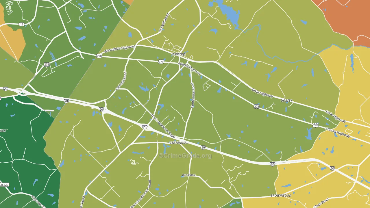 Rutledge, GA Map of Burglary Rates