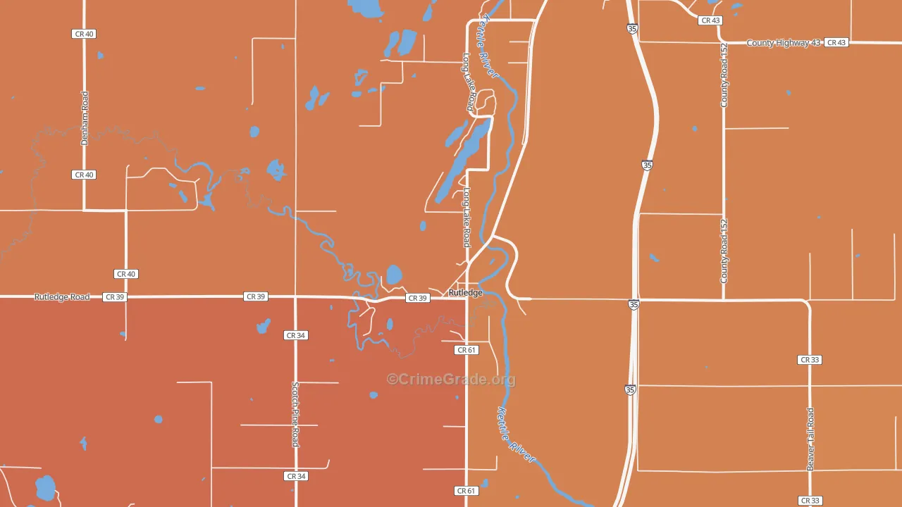 Rutledge, MN Map of Burglary Rates