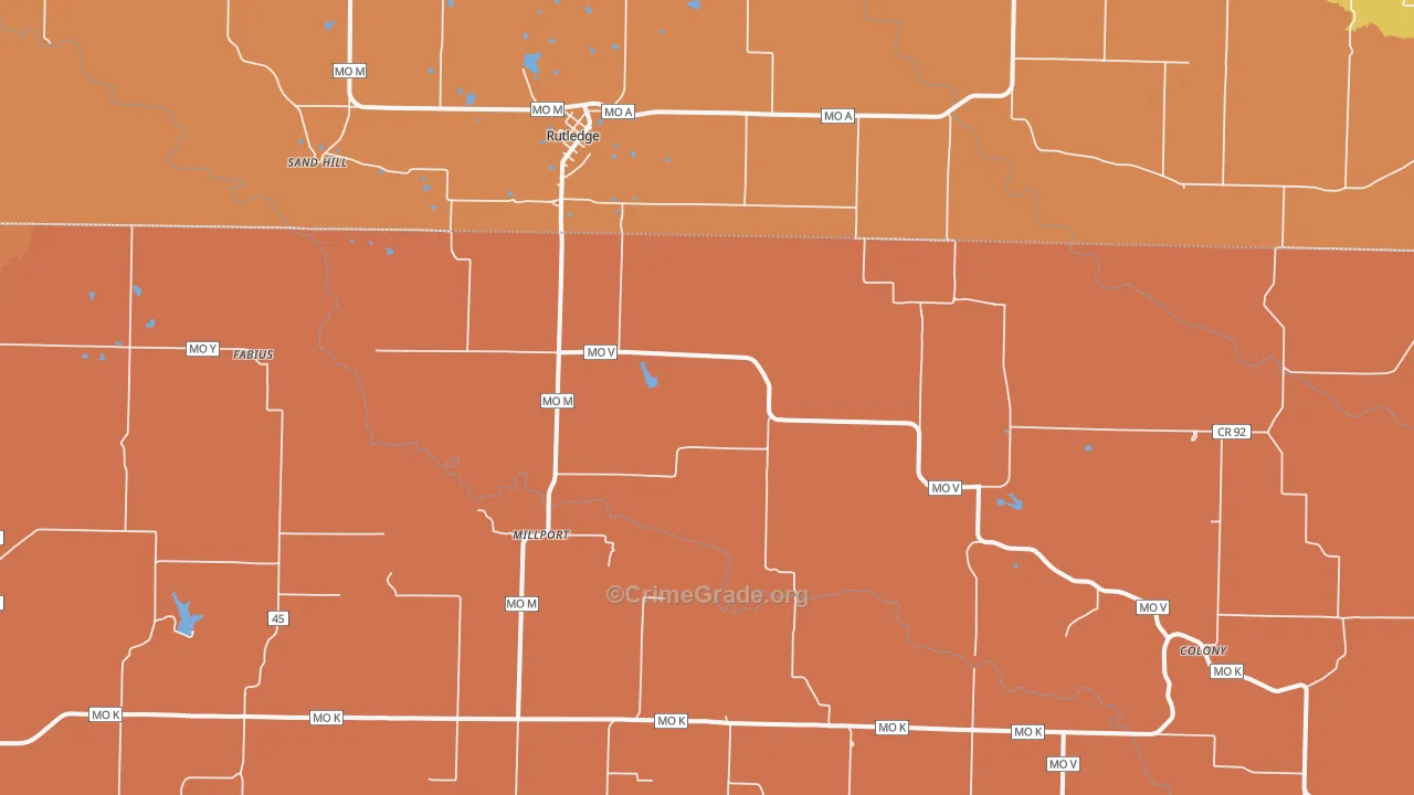 Rutledge, MO Map of Burglary Rates