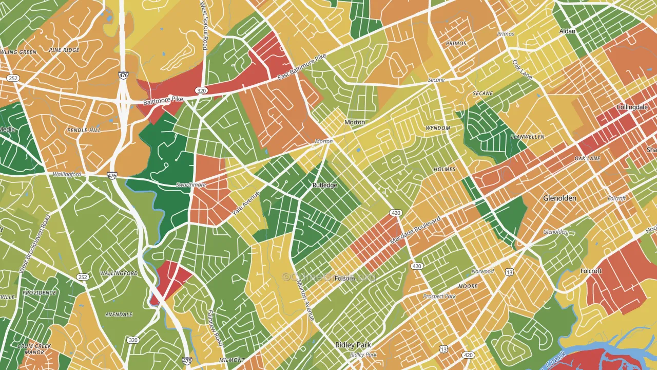 Rutledge, PA Map of Burglary Rates