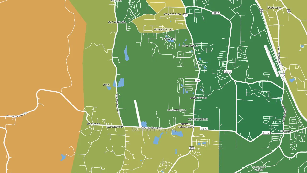 Ryan, AL Map of Burglary Rates