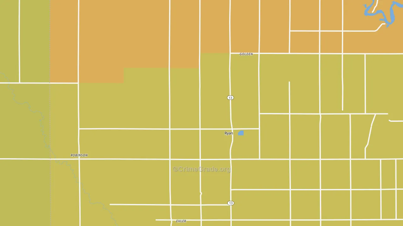 Ryan, IA Map of Burglary Rates