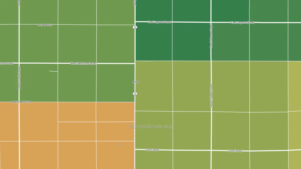 Ryan, MI Map of Burglary Rates