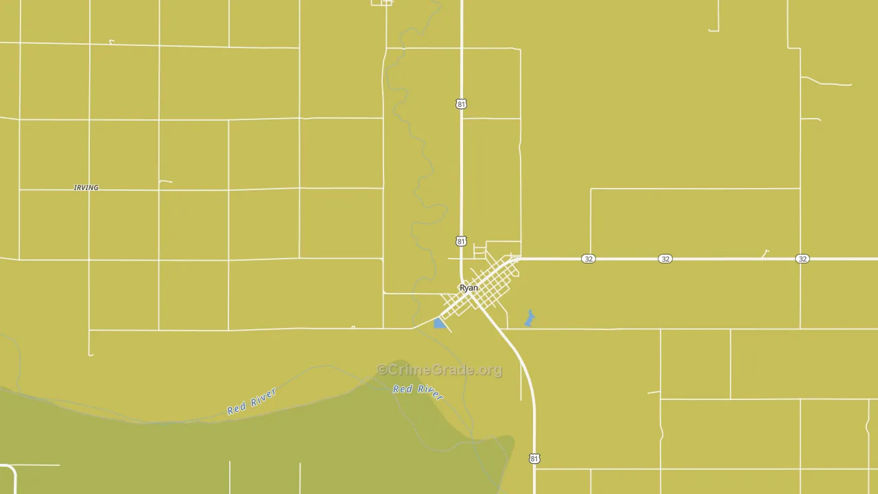 Ryan, OK Map of Burglary Rates