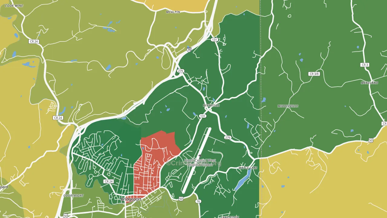 Ryanville, WV Map of Burglary Rates