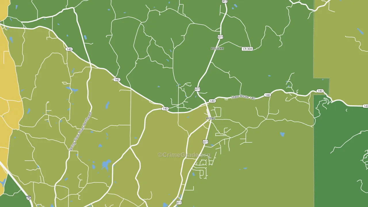 Rydal, GA Map of Burglary Rates