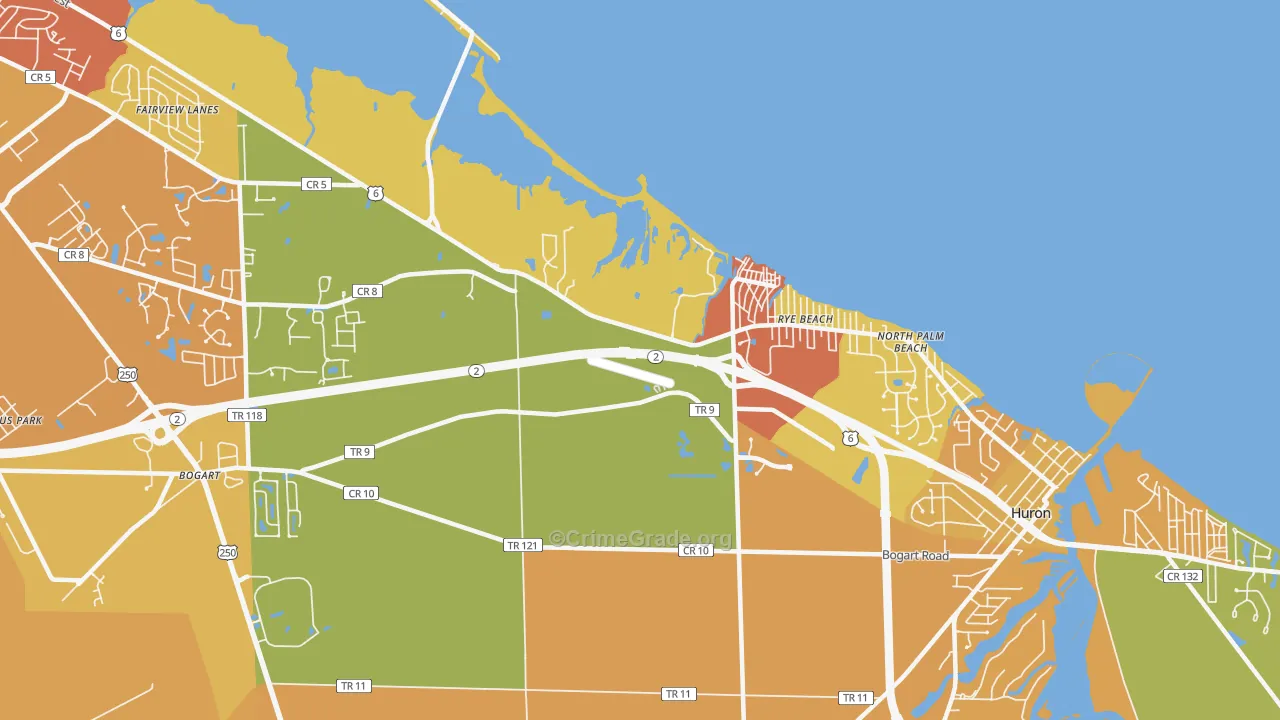 Rye Beach, OH Map of Burglary Rates