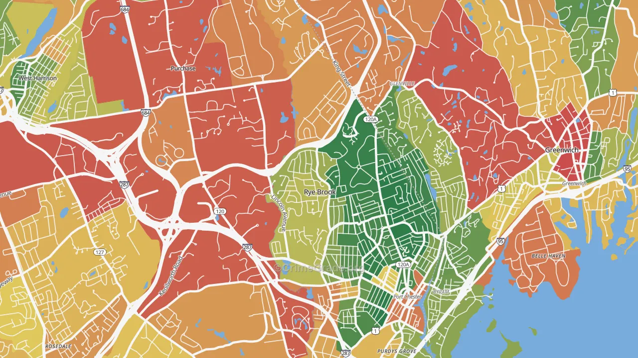 Rye Brook, NY Map of Burglary Rates