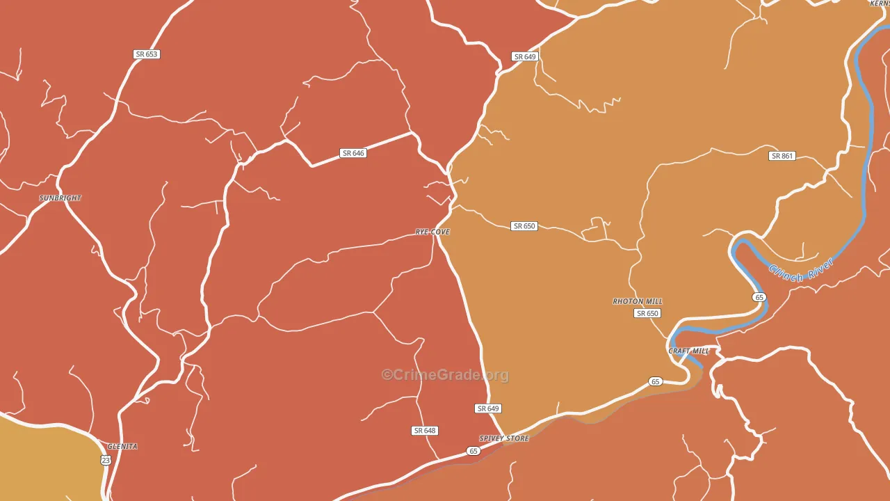 Rye Cove, VA Map of Burglary Rates