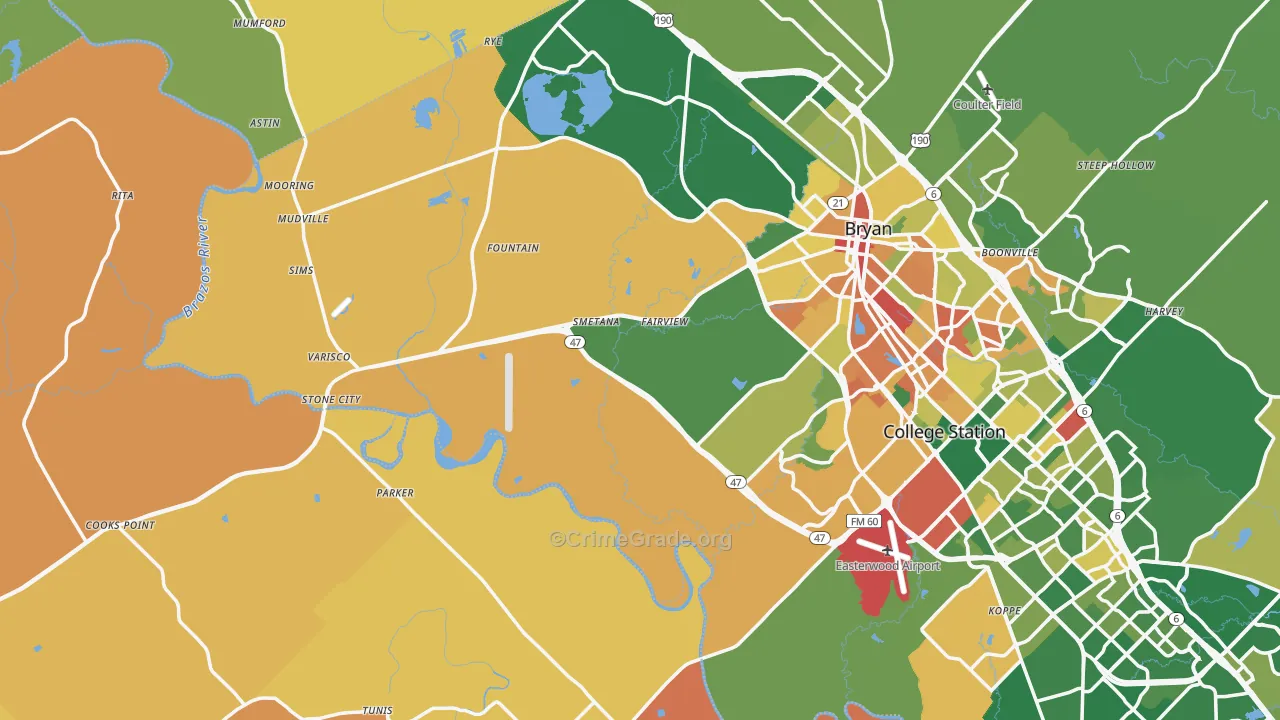 Rye, TX Map of Burglary Rates