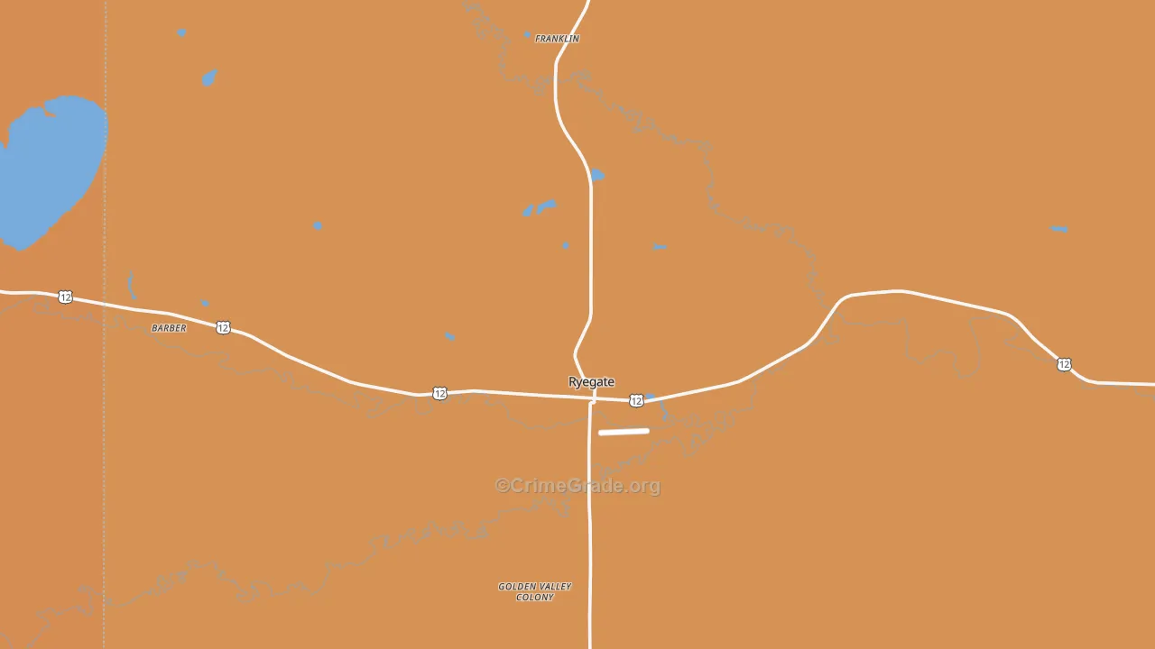 Ryegate, MT Map of Burglary Rates