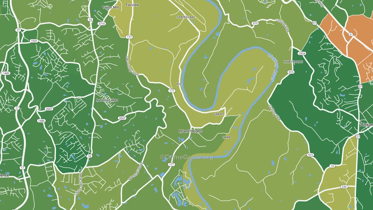 Ryland Heights, KY Map of Burglary Rates
