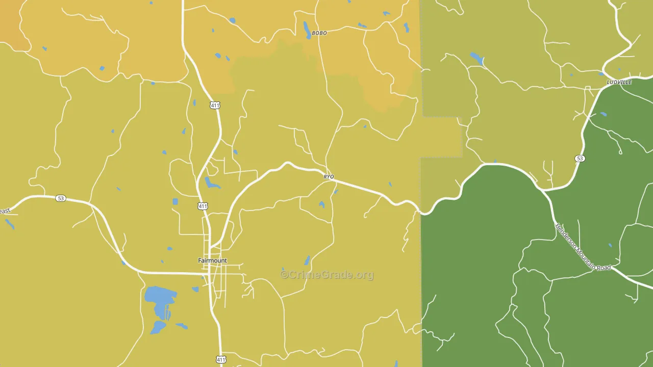 Ryo, GA Map of Burglary Rates