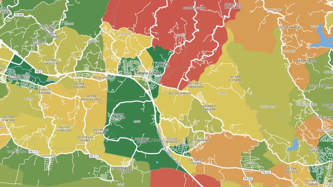 Sabana Grande Municipio, PR Map of Burglary Rates