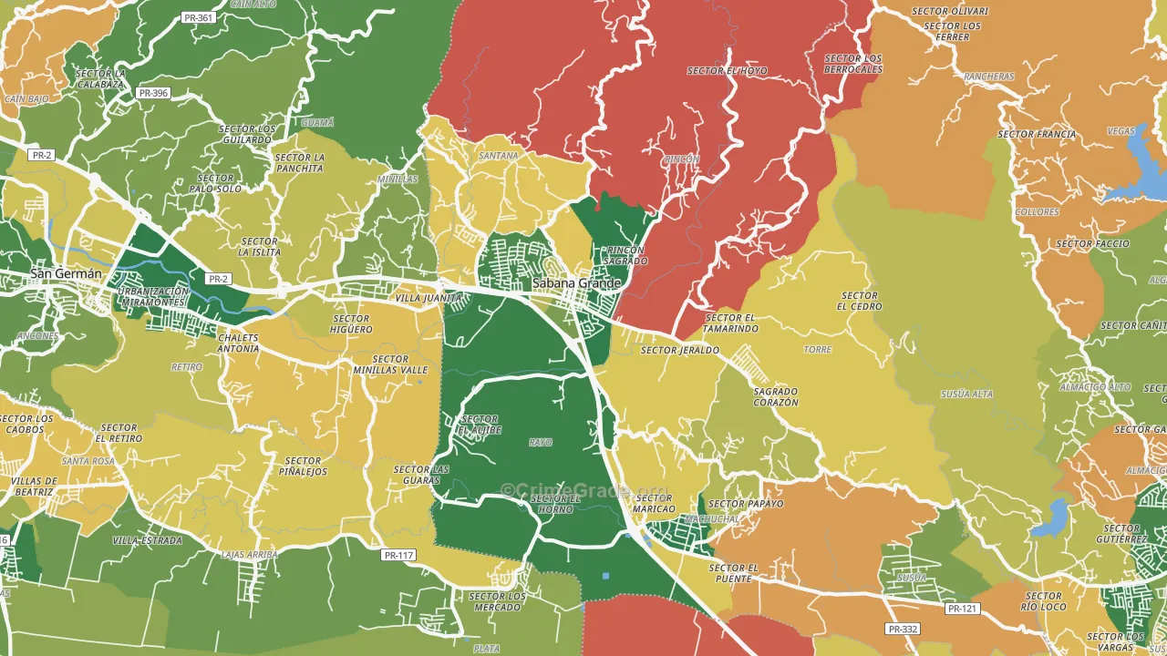 Sabana Grande, PR Map of Burglary Rates