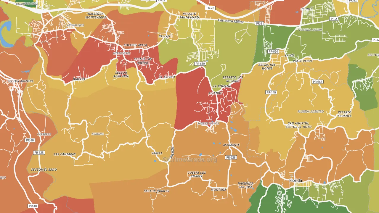 Sabana Hoyos, PR Map of Burglary Rates