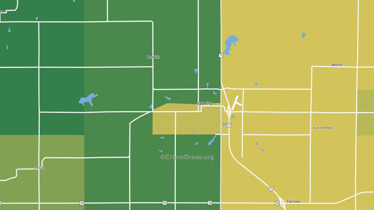 Sabetha, KS Map of Burglary Rates