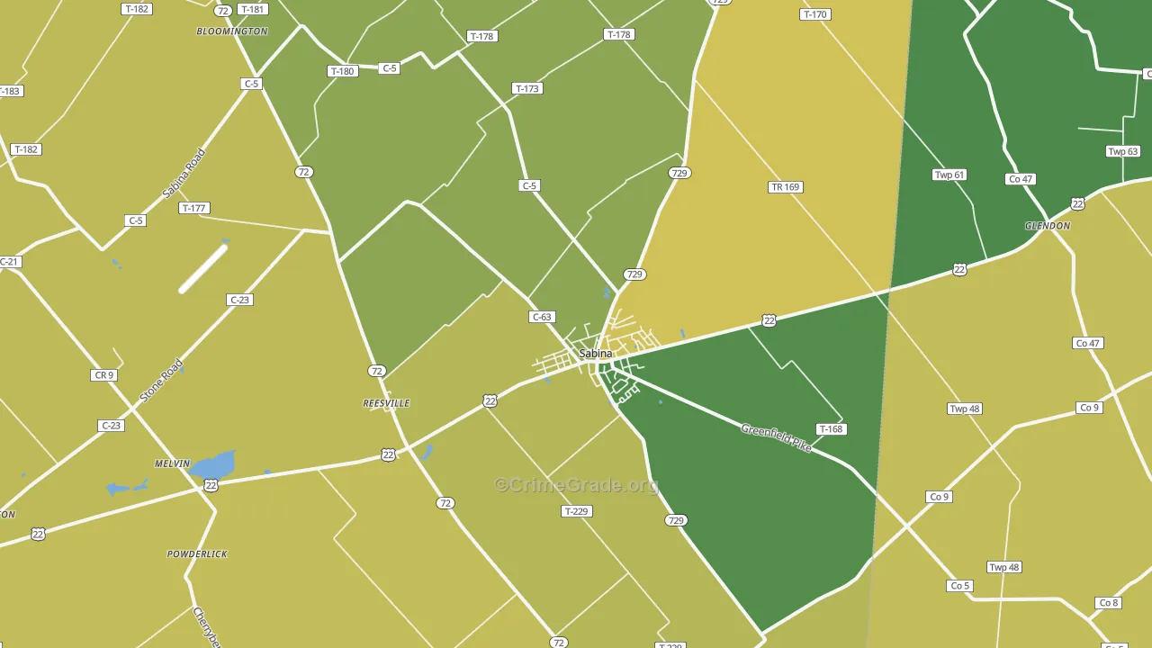 Sabina, OH Map of Burglary Rates