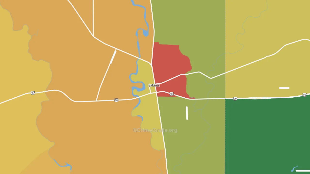 Sabinal, TX Map of Burglary Rates