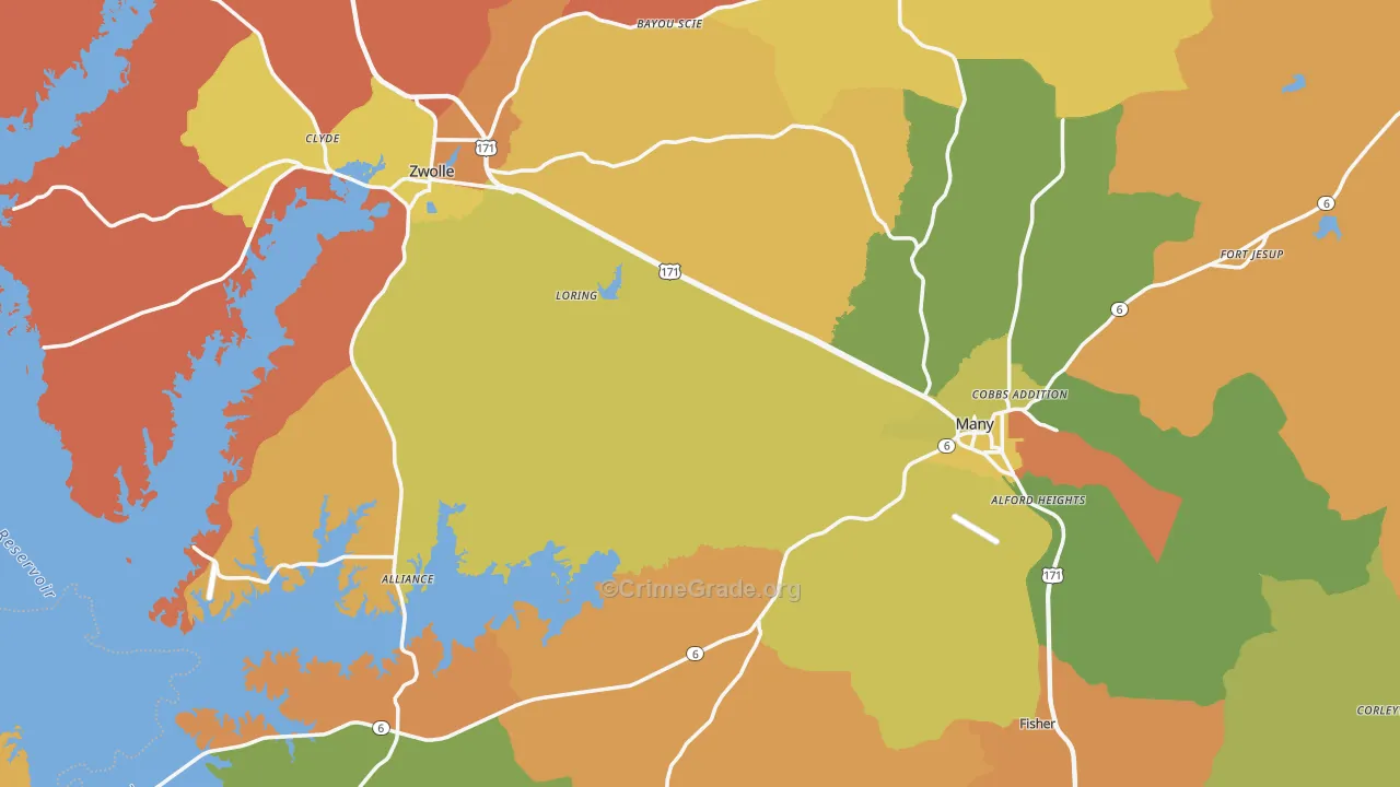 Sabine Parish, LA Map of Burglary Rates