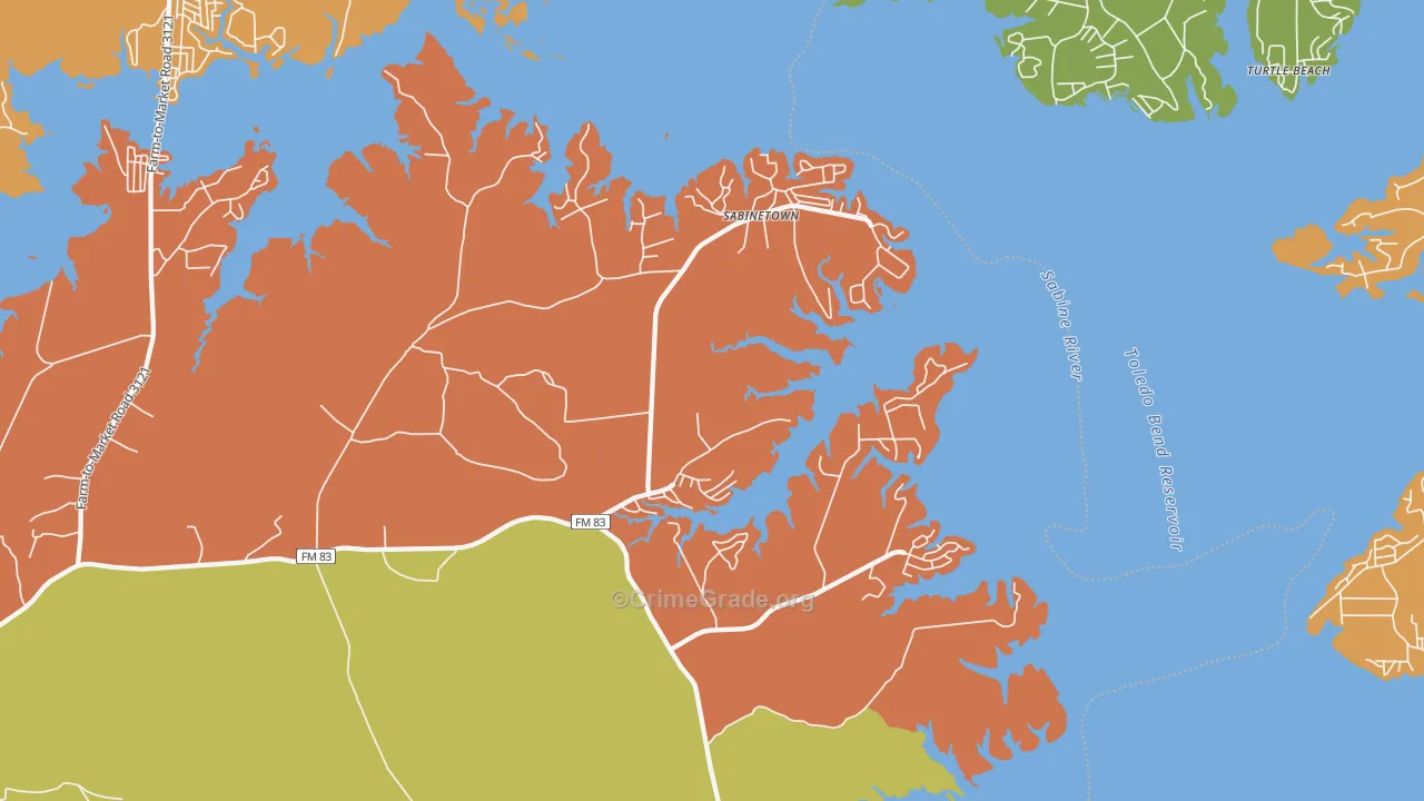 Sabinetown, TX Map of Burglary Rates