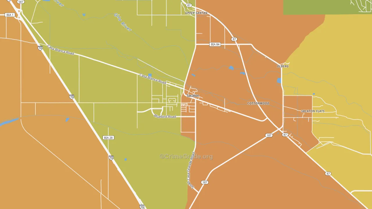 Sacaton, AZ Map of Burglary Rates