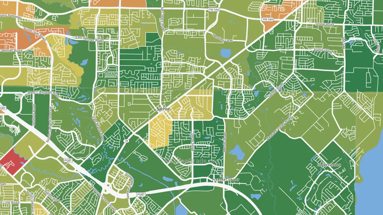 Sachse, TX Map of Burglary Rates