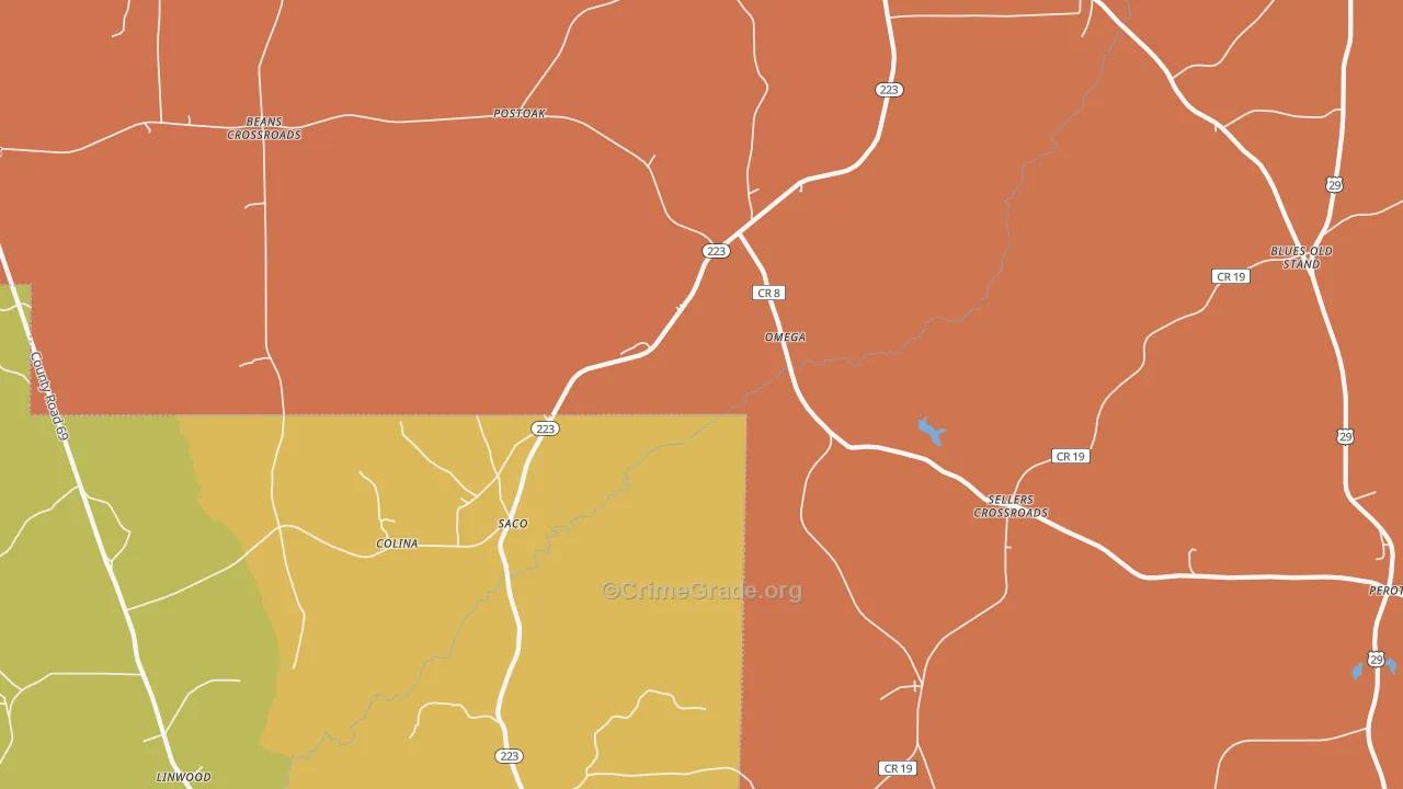 Saco, AL Map of Burglary Rates