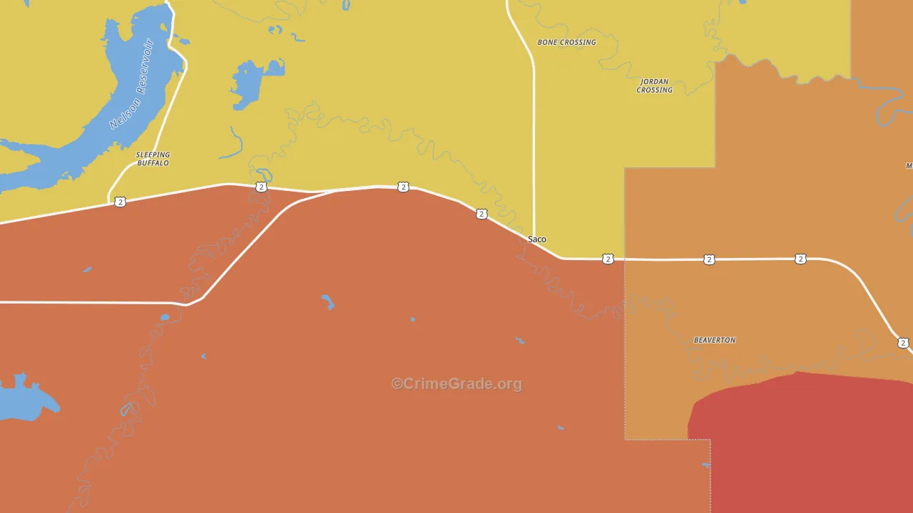 Saco, MT Map of Burglary Rates