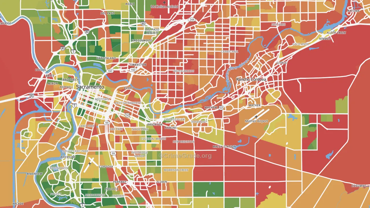 Sacramento County, CA Map of Burglary Rates