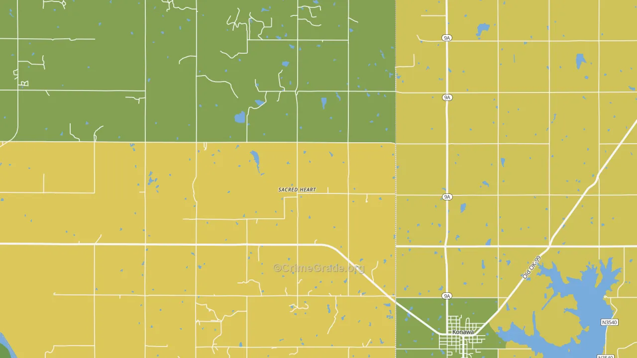 Sacred Heart, OK Map of Burglary Rates