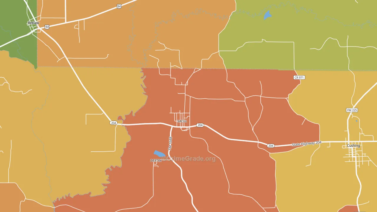 Sacul, TX Map of Burglary Rates