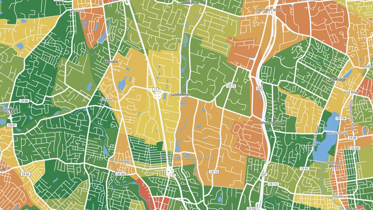 Saddle River, NJ Map of Burglary Rates