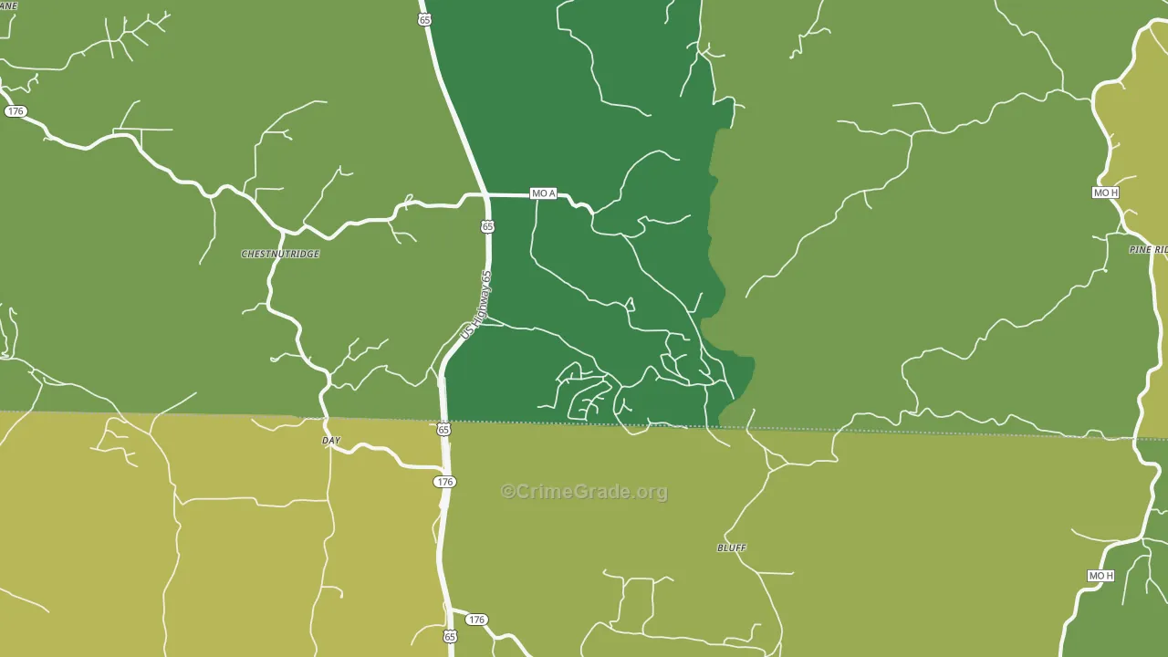 Saddlebrooke, MO Map of Burglary Rates