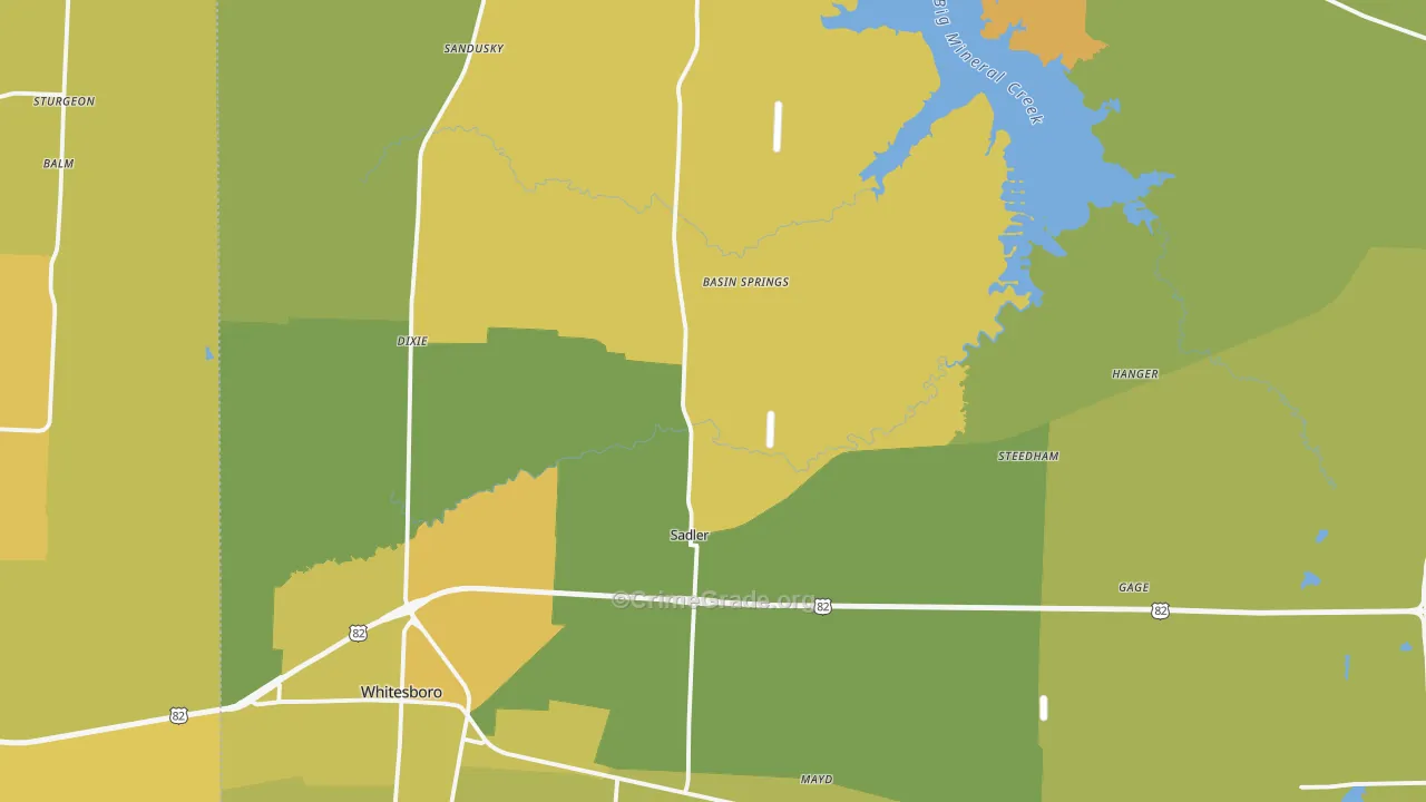 Sadler, TX Map of Burglary Rates