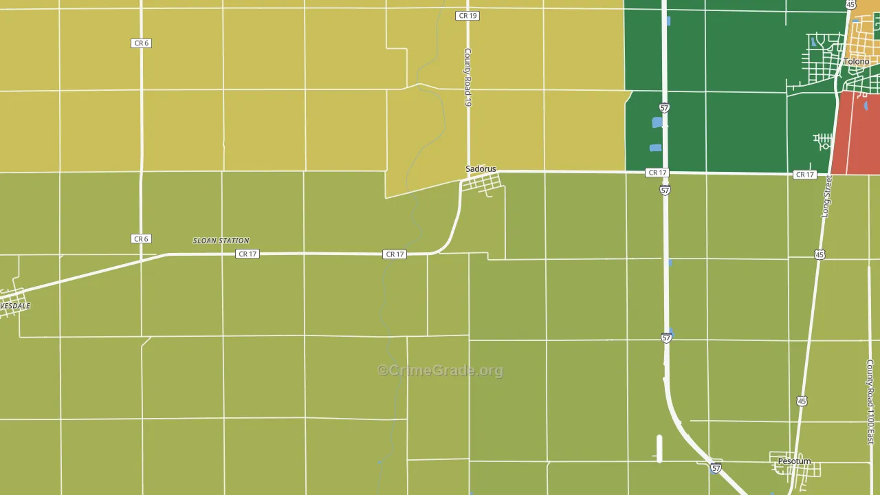 Sadorus, IL Map of Burglary Rates
