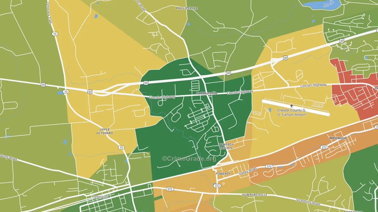 Sadsburyville, PA Map of Burglary Rates