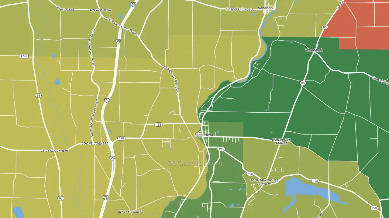 Saegertown, PA Map of Burglary Rates